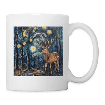 Cerf, Van Gogh, nuit étoilée, cadeau - Mug blanc - blanc - Droite