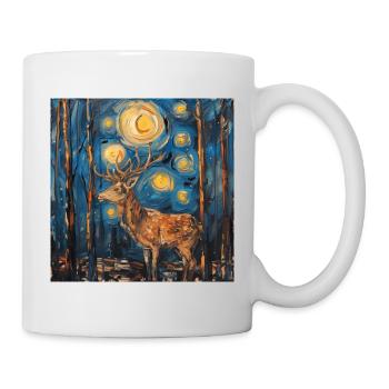 Cerf, Van Gogh, nuit étoilée, cadeau - Mug blanc - blanc - Droite