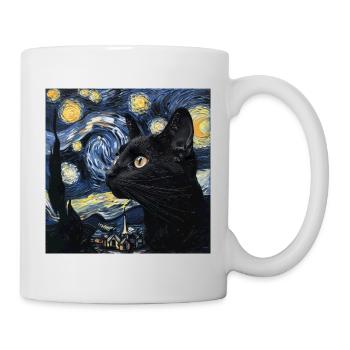 Black Cat, Cats, Van Gogh, Starry Night - Mug - white - Right