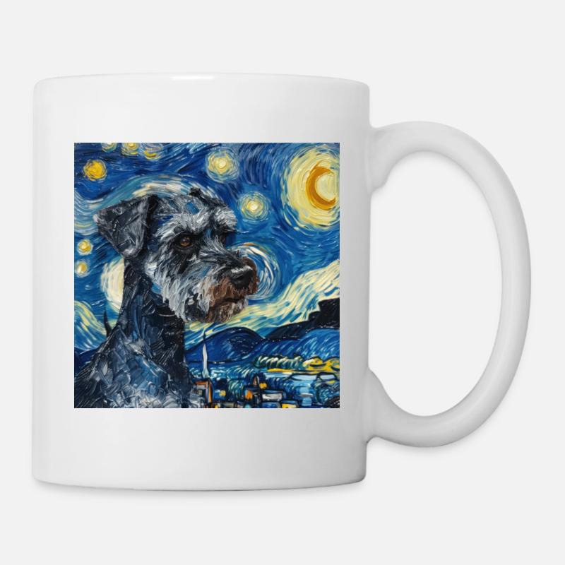 Schnauzer miniature, chien, Van Gogh, nuit étoilée - Mug blanc - blanc