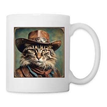 Chat / Animal / Photo / Sépia / Rétro / Western - Mug blanc - blanc - Droite