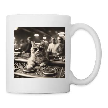 Chat / Animal / Photo / Sépia / Rétro / Vintage / DJ - Mug blanc - blanc - Droite