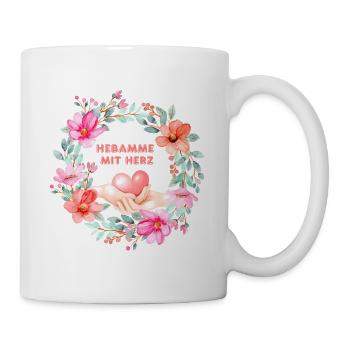 Hebamme mit Herz Blumenkranz - Tasse - Weiß - Rechts