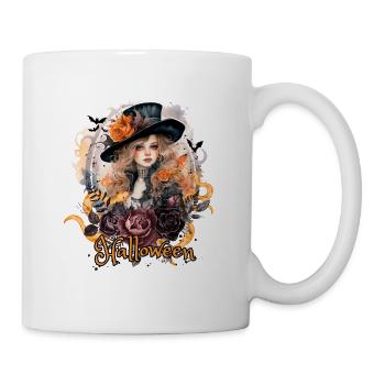 Halloween gruselig gothic Frau mit Fledermaus - Tasse - Weiß - Rechts