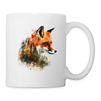 Fuchs im Wald Aquarell, Fuchs - Tasse - Weiß - Rechts