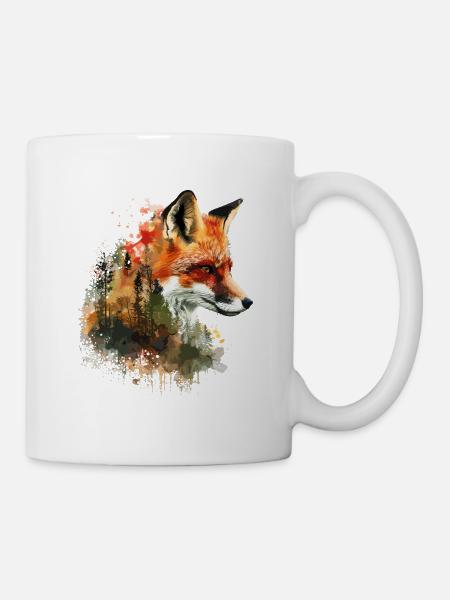 Fuchs im Wald Aquarell, Fuchs - Tasse - Weiß