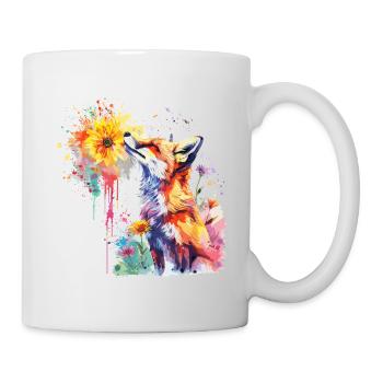 Fuchs mit Aquarellblume, Fuchs - Tasse - Weiß - Rechts