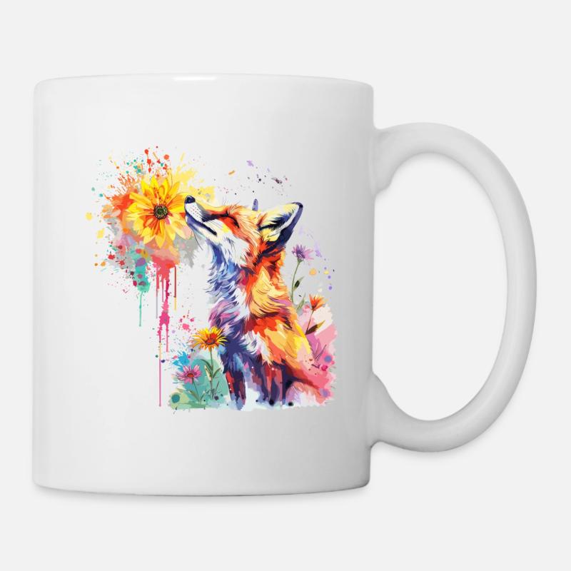 Renard avec fleur aquarelle, Fox - Mug blanc - blanc