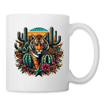 TIGER IN A COLORFUL DESERT WITH CACTUS AND STARS - Mug - white - Right