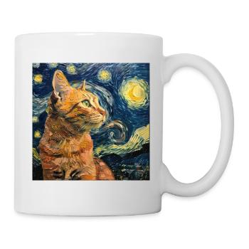 Chat, Motif De Chat, Van Gogh, Nuit Étoilée - Mug blanc - blanc - Droite