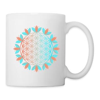 Blühende Lebensblume - Tasse - Weiß - Rechts