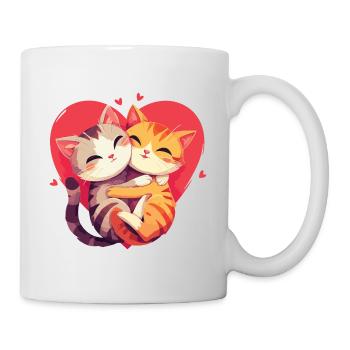 Katzen Liebe Umarmung Kuscheln Herz Süß Niedlich - Tasse - Weiß - Rechts