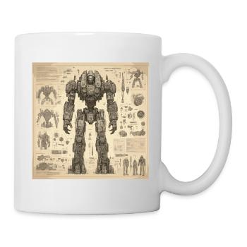 Bauplan / Sepia / Vintage / Retro / Roboter - Tasse - Weiß - Rechts