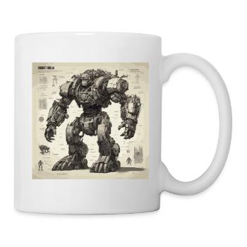 Bauplan / Sepia / Vintage / Retro / Roboter - Tasse - Weiß - Rechts