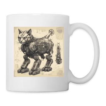 Bauplan / Sepia / Vintage / Retro / Roboter - Tasse - Weiß - Rechts