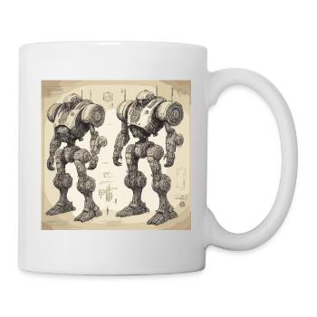Bauplan / Sepia / Vintage / Retro / Roboter - Tasse - Weiß - Rechts
