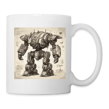 Bauplan / Sepia / Vintage / Retro / Roboter - Tasse - Weiß - Rechts