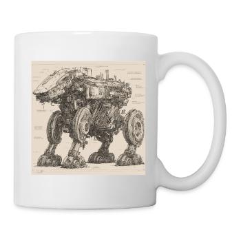 Bauplan / Sepia / Vintage / Retro / Roboter - Tasse - Weiß - Rechts