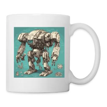 Bauplan / Sepia / Vintage / Retro / Roboter - Tasse - Weiß - Rechts