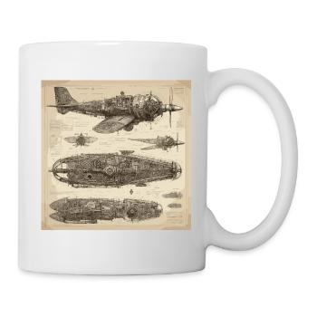 Blueprint / Sepia / Vintage / Retro / Robot - Mug - white - Right