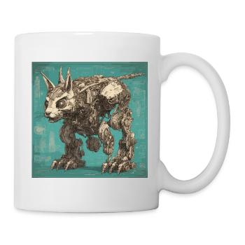 Bauplan / Sepia / Vintage / Retro / Roboter - Tasse - Weiß - Rechts