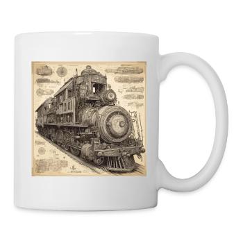 Bauplan / Sepia / Vintage / Retro / Roboter - Tasse - Weiß - Rechts