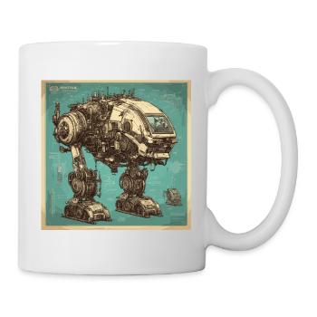Bauplan / Sepia / Vintage / Retro / Roboter - Tasse - Weiß - Rechts