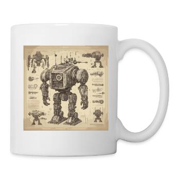 Bauplan / Sepia / Vintage / Retro / Roboter - Tasse - Weiß - Rechts