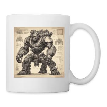Bauplan / Sepia / Vintage / Retro / Roboter - Tasse - Weiß - Rechts