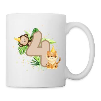 Vierter Geburtstag Dschungel Tiger Affe 4. Junge - Tasse - Weiß - Rechts