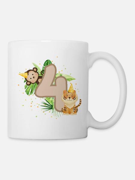 Vierter Geburtstag Dschungel Tiger Affe 4. Junge - Tasse - Weiß