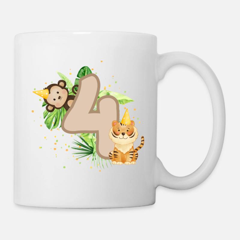 Quatrième anniversaire Jungle Tiger Monkey 4ème garçon - Mug blanc - blanc