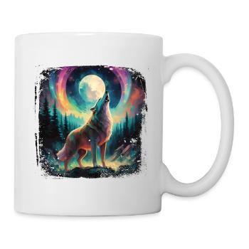 Wasserfarben Wolf Mond Fantasy Bunt Natur - Tasse - Weiß - Rechts