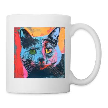 Chat, motif chat, pop art, cadeau, idée cadeau - Mug blanc - blanc - Droite
