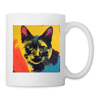 Chat, motif chat, pop art, cadeau, idée cadeau - Mug blanc - blanc - Droite