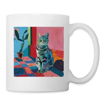 Katze, katzenmotiv, popart, geschenk, geschenkidee - Tasse - Weiß - Rechts