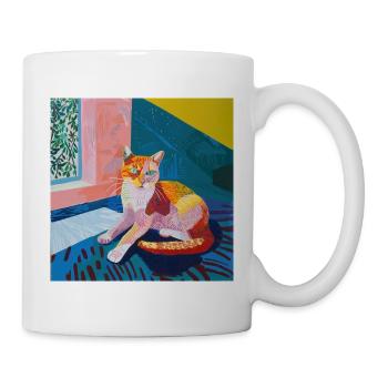 Katze, katzenmotiv, popart, geschenk, geschenkidee - Tasse - Weiß - Rechts