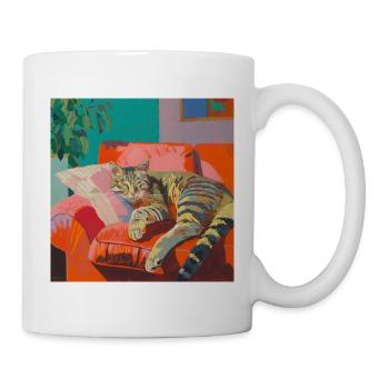Katze, katzenmotiv, popart, geschenk, geschenkidee - Tasse - Weiß - Rechts