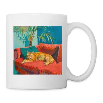 Katze, katzenmotiv, popart, geschenk, geschenkidee - Tasse - Weiß - Rechts