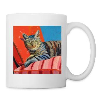 Katze, katzenmotiv, popart, geschenk, geschenkidee - Tasse - Weiß - Rechts