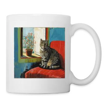 Katze, katzenmotiv, popart, geschenk, geschenkidee - Tasse - Weiß - Rechts