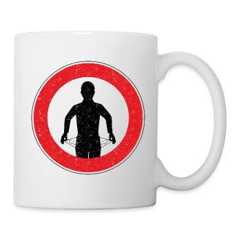 Vorsicht Achtung - bin Pleite - abgebrannt - Tasse - Weiß - Rechts