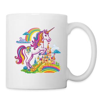 Einhorn Regenbogen Schloss Bunt Magie Fantasie - Tasse - Weiß - Rechts
