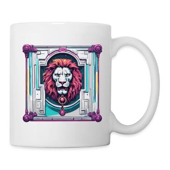 Löwenkopf / Türklopfer / Klingel / Antik / alt - Tasse - Weiß - Rechts