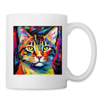 Katze, katzenmotiv, popart, geschenk, geschenkidee - Tasse - Weiß - Rechts