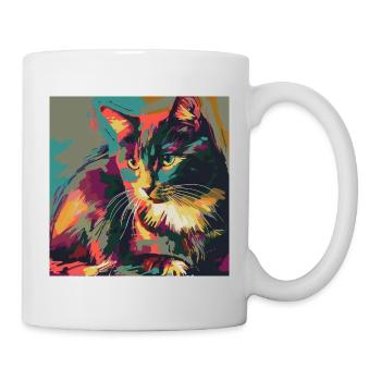 Chat, motif chat, pop art, cadeau, idée cadeau - Mug blanc - blanc - Droite