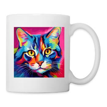Chat, motif chat, pop art, cadeau, idée cadeau - Mug blanc - blanc - Droite