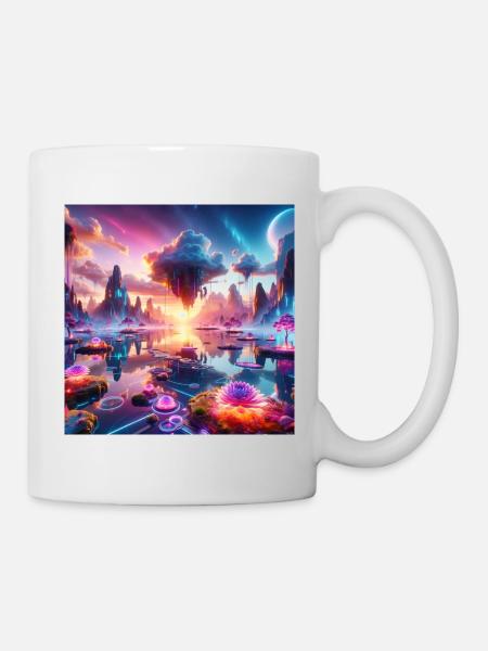 Surreal Dreamscape: Neon Waters - Mug - white