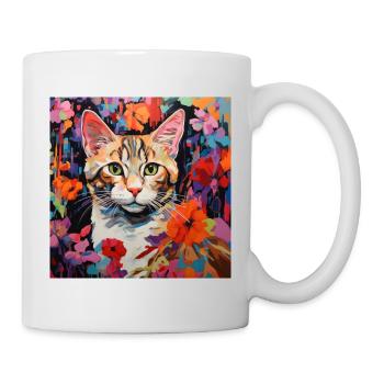 chat, motif de chat, fleurs, cadeau, idée cadeau - Mug blanc - blanc - Droite