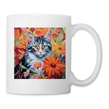 cat, cat motif, flowers, gift, gift idea - Mug - white - Right